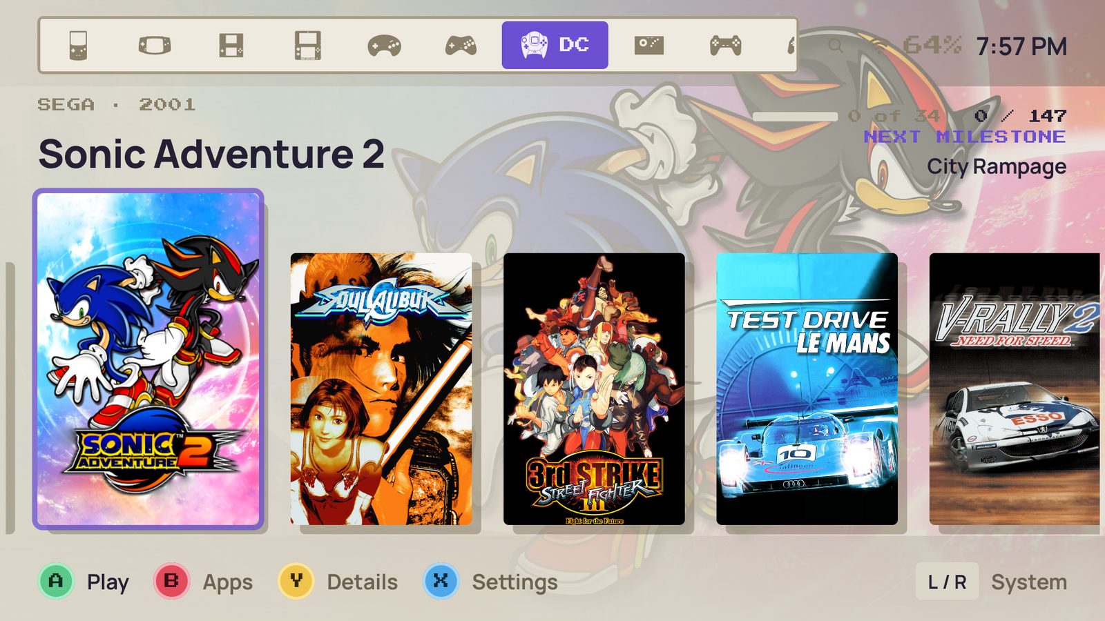 The home screen in the 16 bit theme, light: a warm off-white shell, same pixel lettering